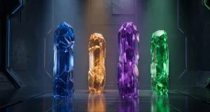 Latest AI models compared, shown as four distinct crystalline forms of similar height