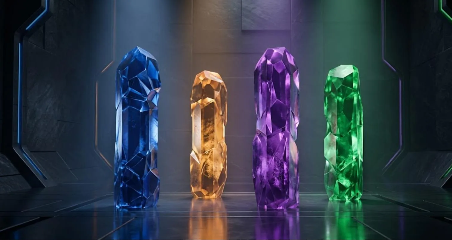 Latest AI models compared, shown as four distinct crystalline forms of similar height