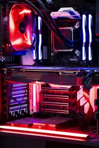 Budget local AI build with a single graphics card inside a lit case