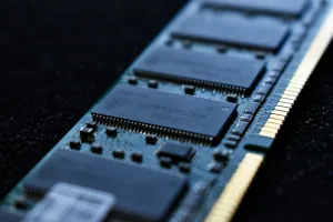 How much VRAM for AI illustrated by close up memory chips on a circuit board