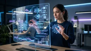 Person interacting with a futuristic AI interface representing the OpenClaw open-source AI agent framework