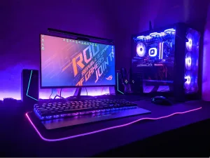 Prebuilt AI workstations set up on a desk with monitor and peripherals