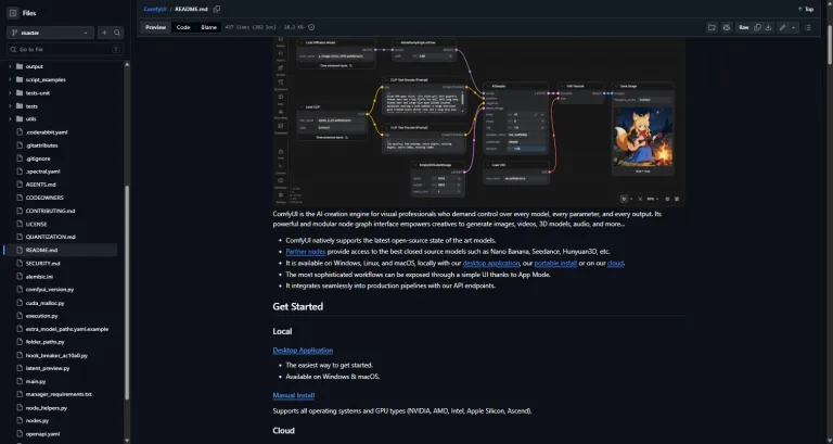 Official ComfyUI node graph interface screenshot from the Comfy-Org GitHub repository